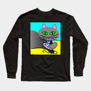 Grey Cat with Catnip Mouse Long Sleeve T-Shirt